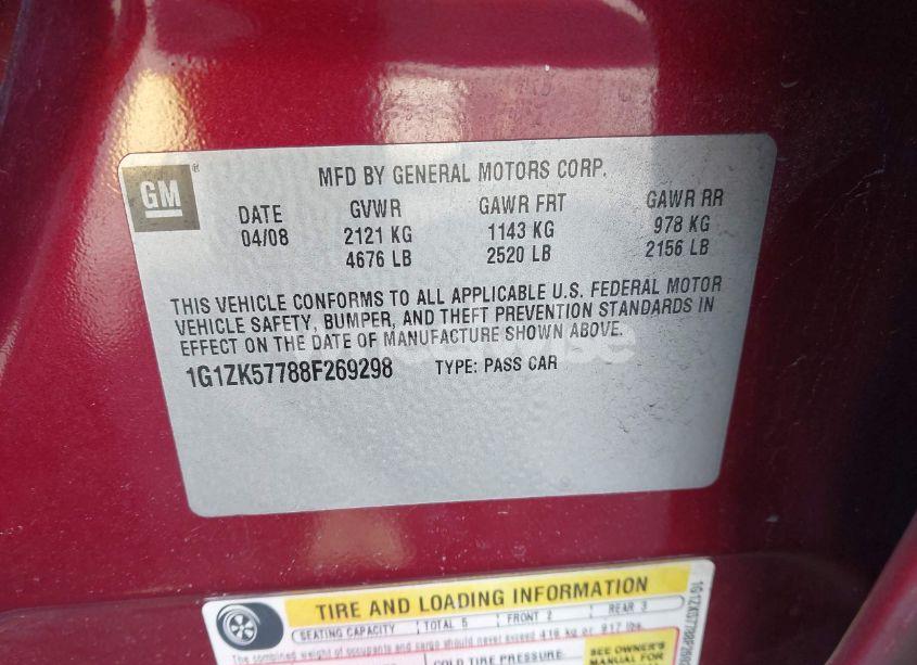 Photo 9 of 2008 Chevrolet Malibu LTZ (VIN 1G1ZK57788F269298)