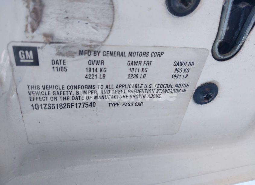 Photo 9 of 2006 Chevrolet Malibu LS (VIN 1G1ZS51826F177540)
