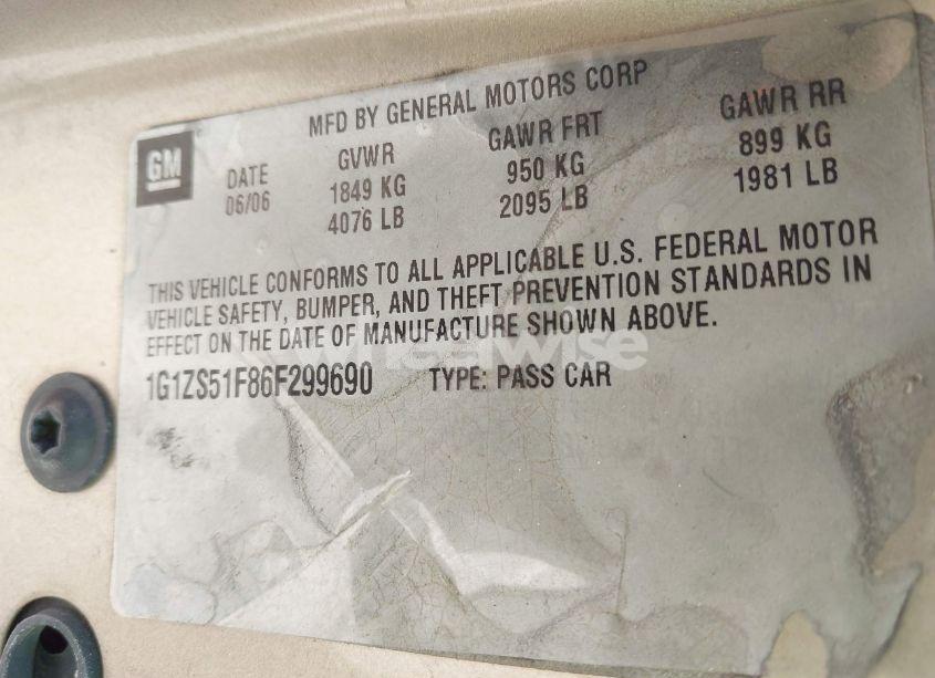 Photo 9 of 2006 Chevrolet Malibu LS (VIN 1G1ZS51F86F299690)