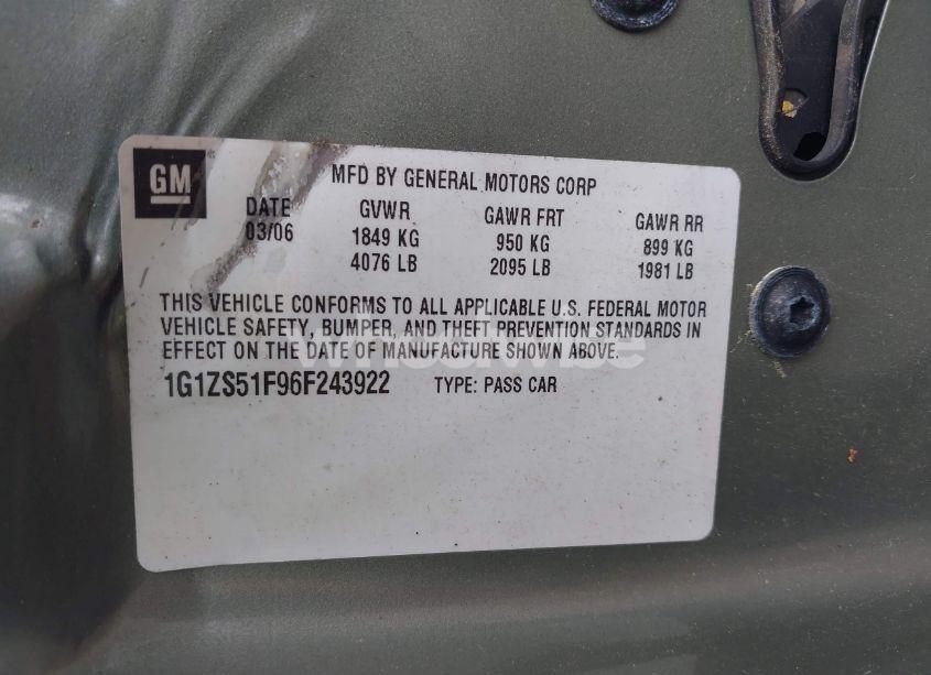 Photo 9 of 2006 Chevrolet Malibu LS (VIN 1G1ZS51F96F243922)