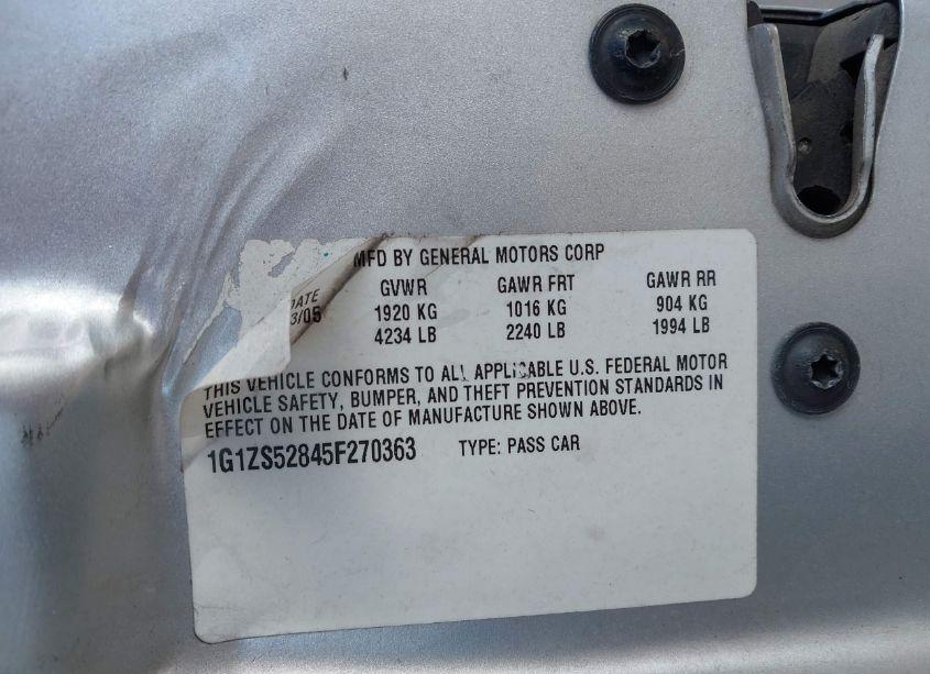 Photo 9 of 2005 Chevrolet Malibu (VIN 1G1ZS52845F270363)