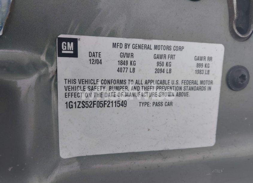 Photo 9 of 2005 Chevrolet Malibu (VIN 1G1ZS52F05F211549)