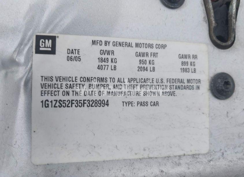 Photo 9 of 2005 Chevrolet Malibu (VIN 1G1ZS52F35F328994)