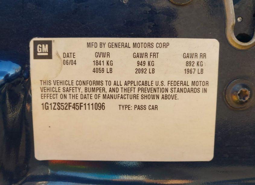 Photo 9 of 2005 Chevrolet Malibu (VIN 1G1ZS52F45F111096)