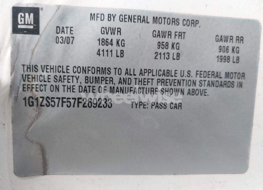 Photo 9 of 2007 Chevrolet Malibu LS (VIN 1G1ZS57F57F269233)