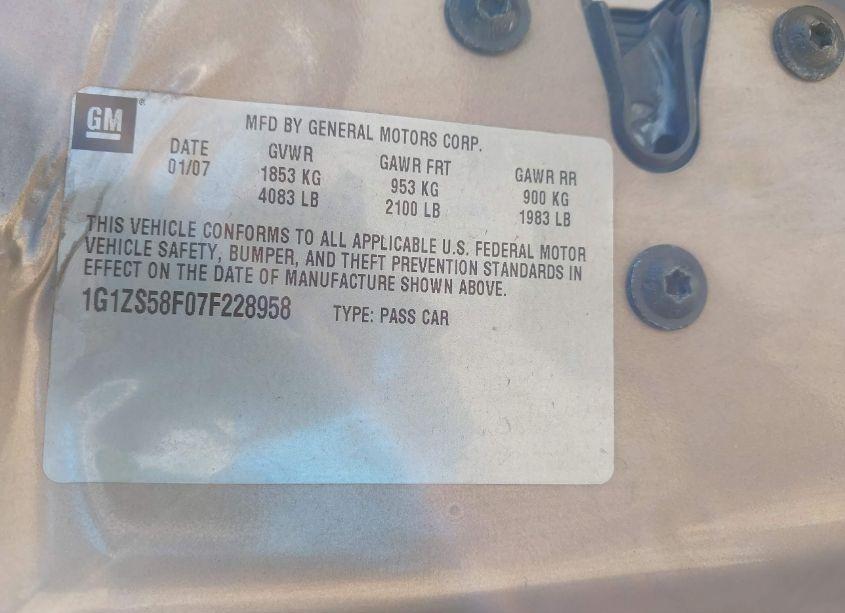 Photo 9 of 2007 Chevrolet Malibu LS (VIN 1G1ZS58F07F228958)