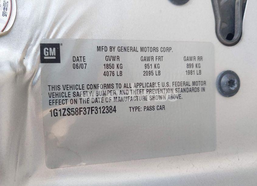 Photo 9 of 2007 Chevrolet Malibu LS (VIN 1G1ZS58F37F312384)