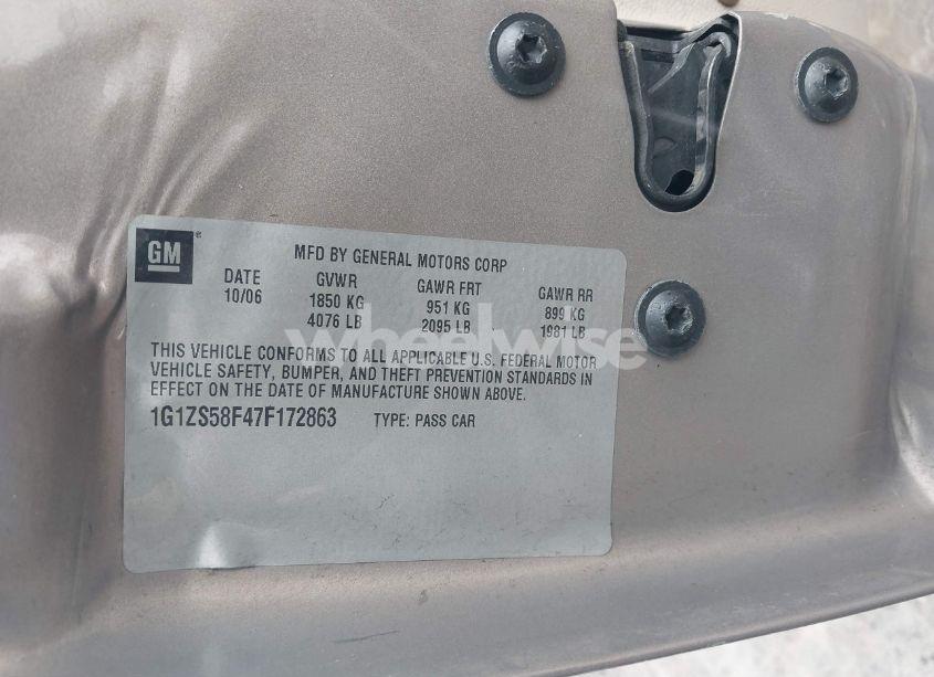 Photo 9 of 2007 Chevrolet Malibu LS (VIN 1G1ZS58F47F172863)