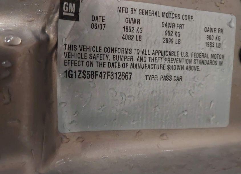 Photo 9 of 2007 Chevrolet Malibu LS (VIN 1G1ZS58F47F312667)