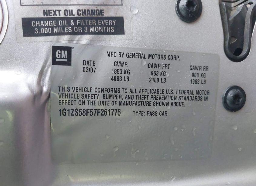 Photo 9 of 2007 Chevrolet Malibu LS (VIN 1G1ZS58F57F261776)