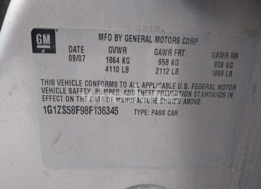 Photo 9 of 2008 Chevrolet Malibu CLASSIC LS (VIN 1G1ZS58F98F136345)