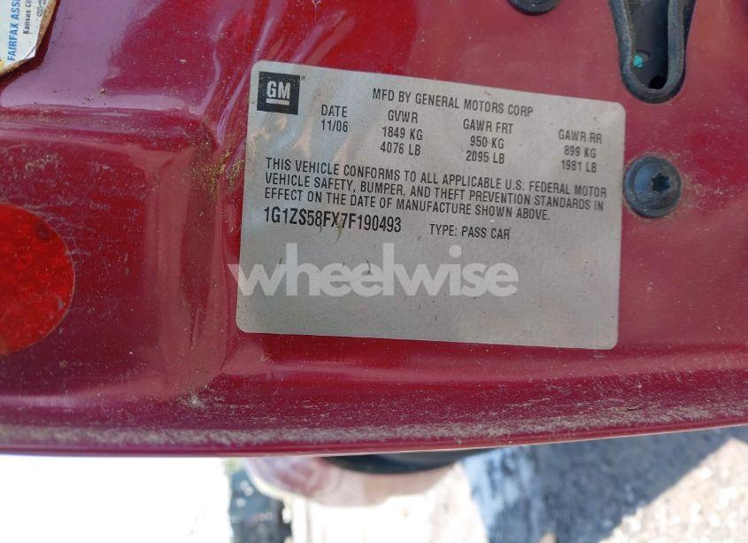 Photo 9 of 2007 Chevrolet Malibu LS (VIN 1G1ZS58FX7F190493)