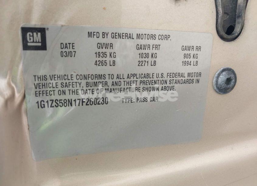 Photo 9 of 2007 Chevrolet Malibu LS (VIN 1G1ZS58N17F260230)