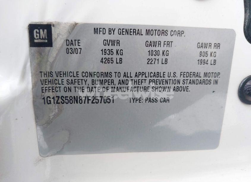 Photo 9 of 2007 Chevrolet Malibu LS (VIN 1G1ZS58N87F257051)