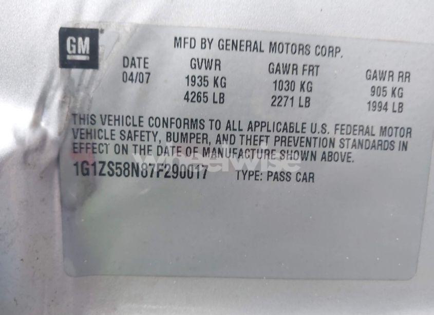 Photo 9 of 2007 Chevrolet Malibu LS (VIN 1G1ZS58N87F290017)