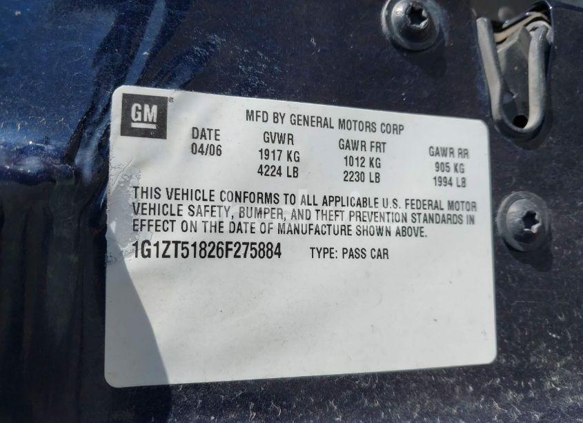 Photo 9 of 2006 Chevrolet Malibu LT (VIN 1G1ZT51826F275884)