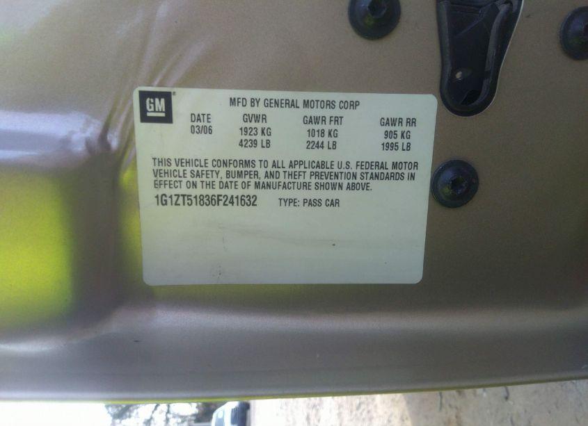 Photo 9 of 2006 Chevrolet Malibu LT (VIN 1G1ZT51836F241632)