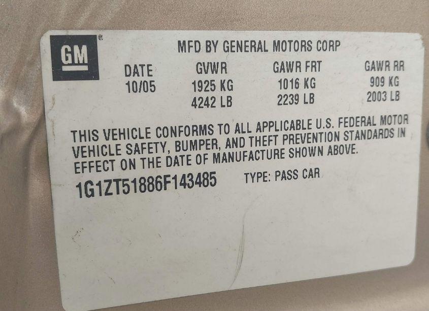 Photo 9 of 2006 Chevrolet Malibu LT (VIN 1G1ZT51886F143485)