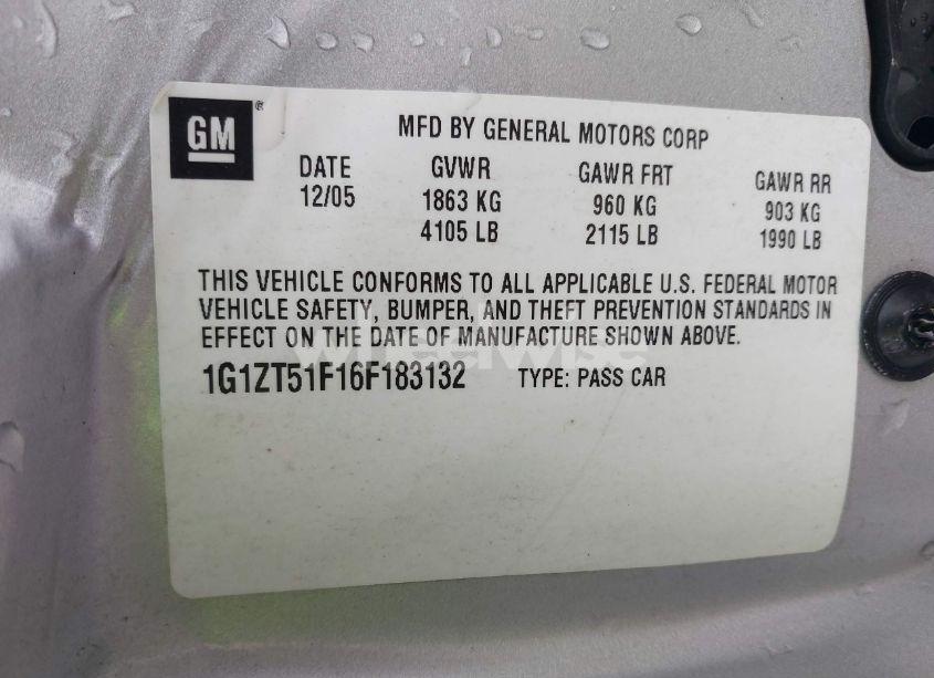 Photo 9 of 2006 Chevrolet Malibu LT (VIN 1G1ZT51F16F183132)