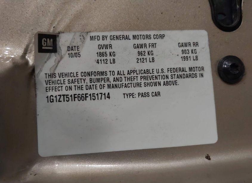 Photo 9 of 2006 Chevrolet Malibu LT (VIN 1G1ZT51F66F151714)