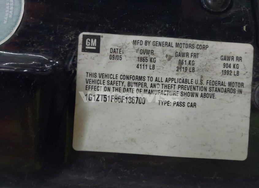 Photo 9 of 2006 Chevrolet Malibu LT (VIN 1G1ZT51F86F136700)