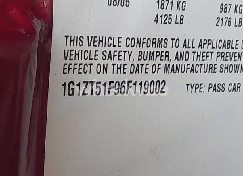 Photo 9 of 2006 Chevrolet Malibu LT (VIN 1G1ZT51F96F119002)