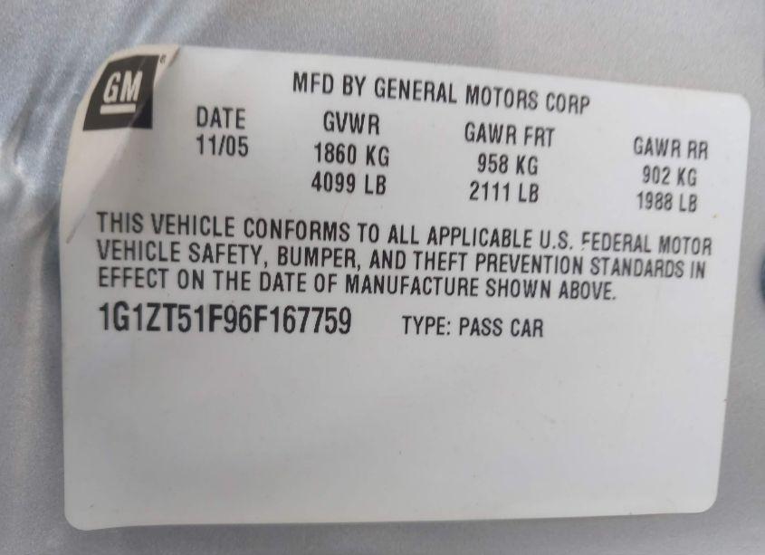 Photo 9 of 2006 Chevrolet Malibu LT (VIN 1G1ZT51F96F167759)