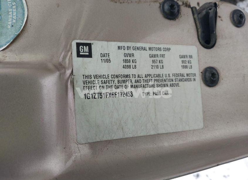 Photo 9 of 2006 Chevrolet Malibu LT (VIN 1G1ZT51FX6F172453)