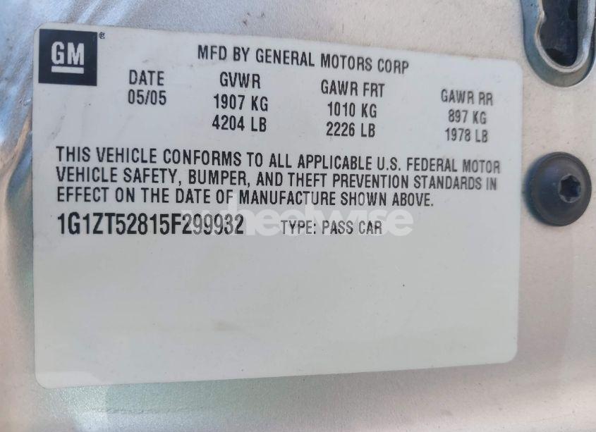 Photo 9 of 2005 Chevrolet Malibu LS (VIN 1G1ZT52815F299932)