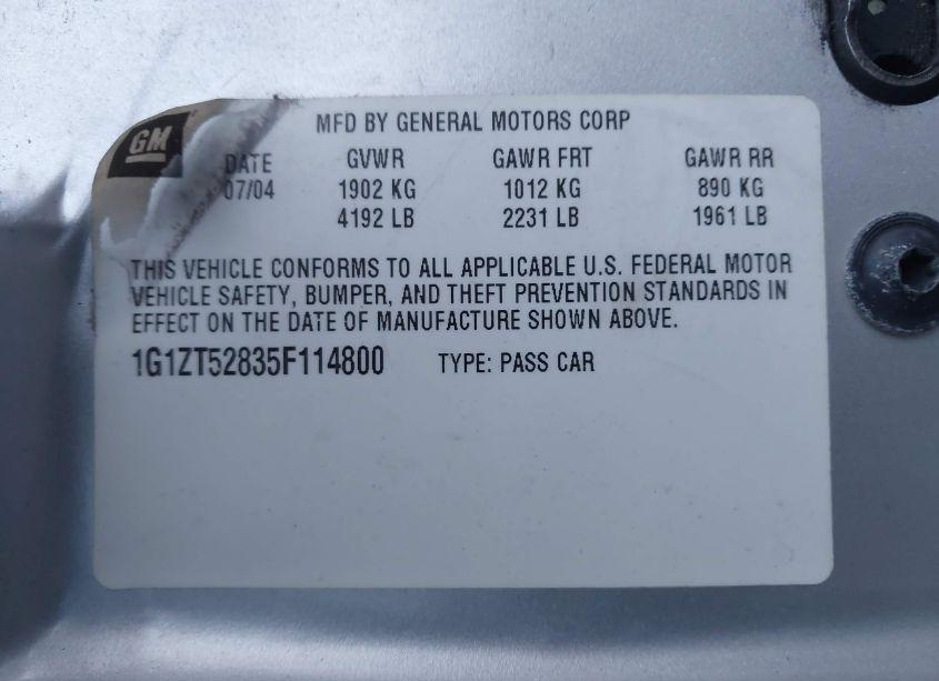 Photo 9 of 2005 Chevrolet Malibu LS (VIN 1G1ZT52835F114800)