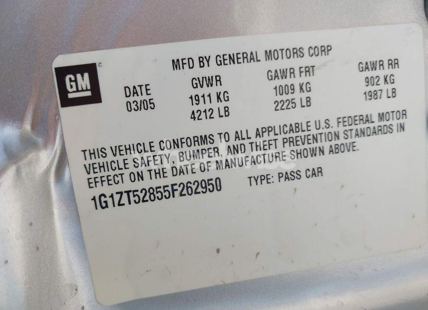 Photo 9 of 2005 Chevrolet Malibu LS (VIN 1G1ZT52855F262950)