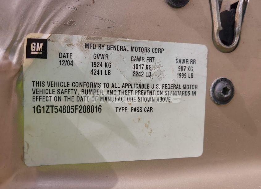 Photo 9 of 2005 Chevrolet Malibu LS (VIN 1G1ZT54805F208016)