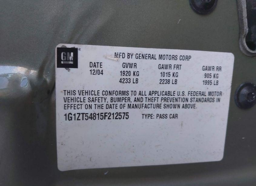 Photo 9 of 2005 Chevrolet Malibu LS (VIN 1G1ZT54815F212575)