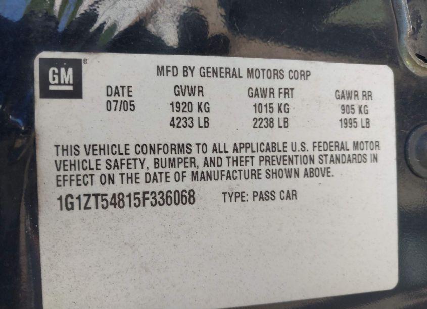 Photo 9 of 2005 Chevrolet Malibu LS (VIN 1G1ZT54815F336068)