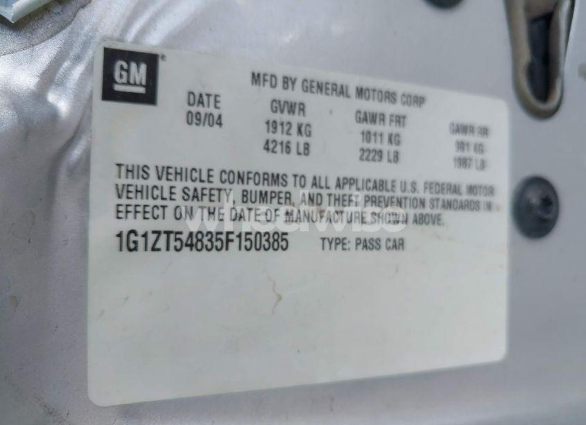 Photo 9 of 2005 Chevrolet Malibu LS (VIN 1G1ZT54835F150385)