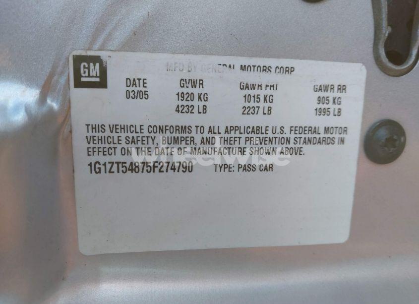 Photo 9 of 2005 Chevrolet Malibu LS (VIN 1G1ZT54875F274790)