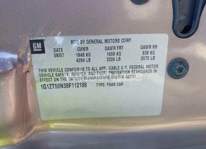Photo 9 of 2008 Chevrolet Malibu CLASSIC LT (VIN 1G1ZT58N38F112188)
