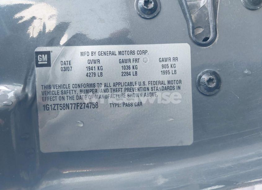 Photo 9 of 2007 Chevrolet Malibu LT (VIN 1G1ZT58N77F274758)