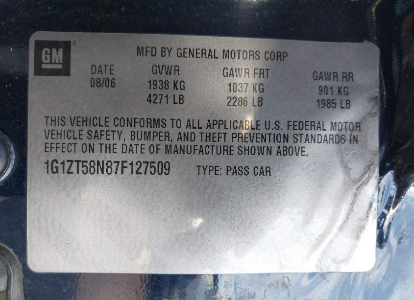 Photo 9 of 2007 Chevrolet Malibu LT (VIN 1G1ZT58N87F127509)