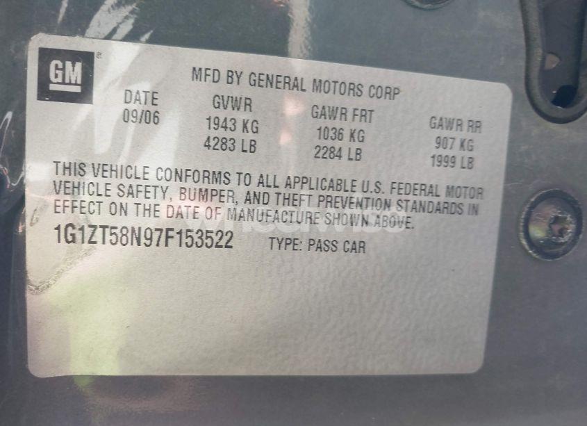 Photo 9 of 2007 Chevrolet Malibu LT (VIN 1G1ZT58N97F153522)