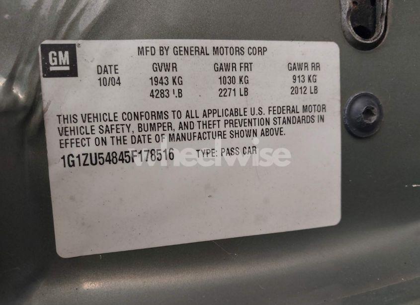 Photo 9 of 2005 Chevrolet Malibu LT (VIN 1G1ZU54845F178516)