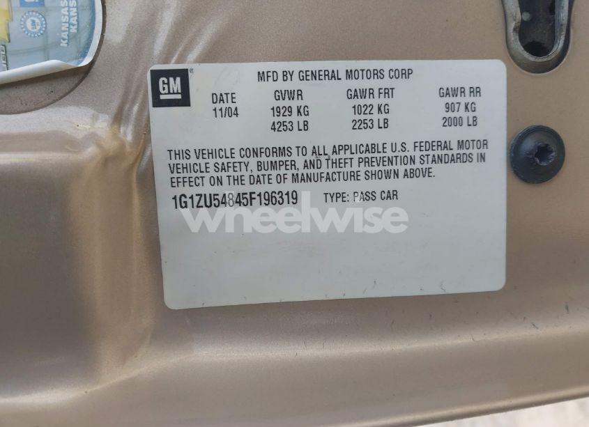 Photo 9 of 2005 Chevrolet Malibu LT (VIN 1G1ZU54845F196319)