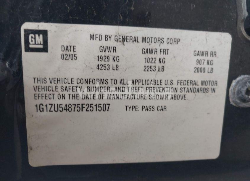 Photo 9 of 2005 Chevrolet Malibu LT (VIN 1G1ZU54875F251507)