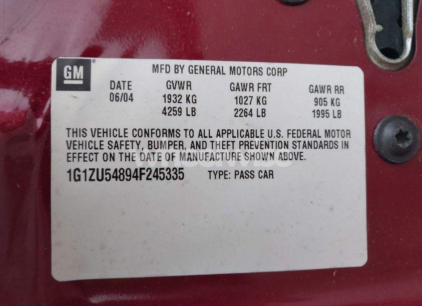 Photo 9 of 2004 Chevrolet Malibu LT (VIN 1G1ZU54894F245335)