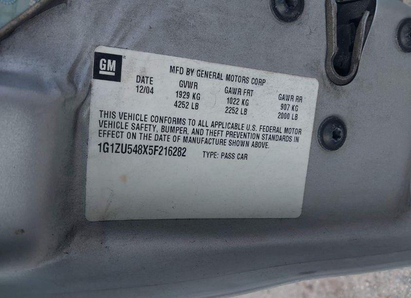 Photo 9 of 2005 Chevrolet Malibu LT (VIN 1G1ZU548X5F216282)