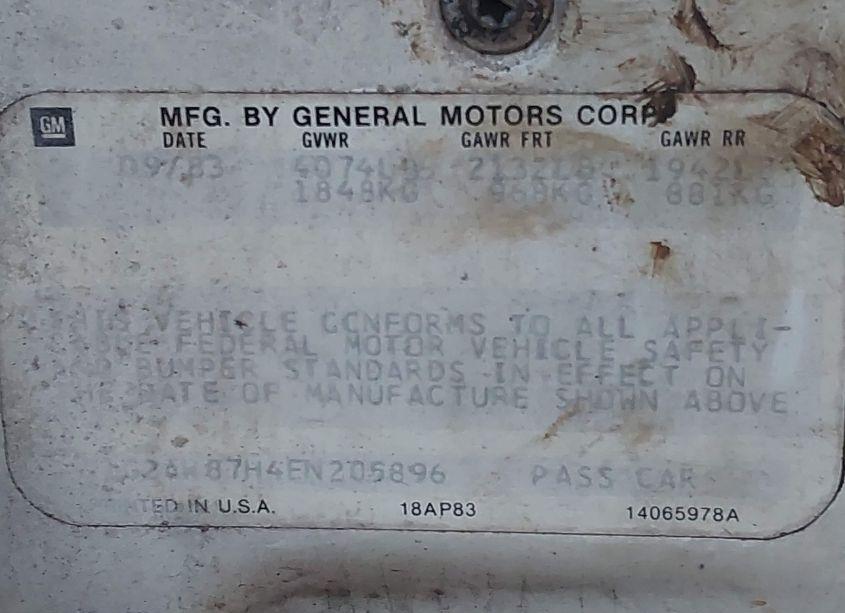 Photo 9 of 1984 Pontiac Firebird TRANS AM (VIN 1G2AW87H4EN205896)