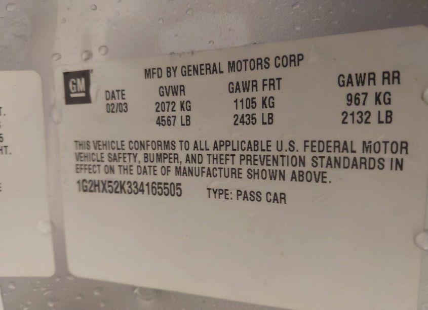 Photo 9 of 2003 Pontiac Bonneville SE (VIN 1G2HX52K334165505)