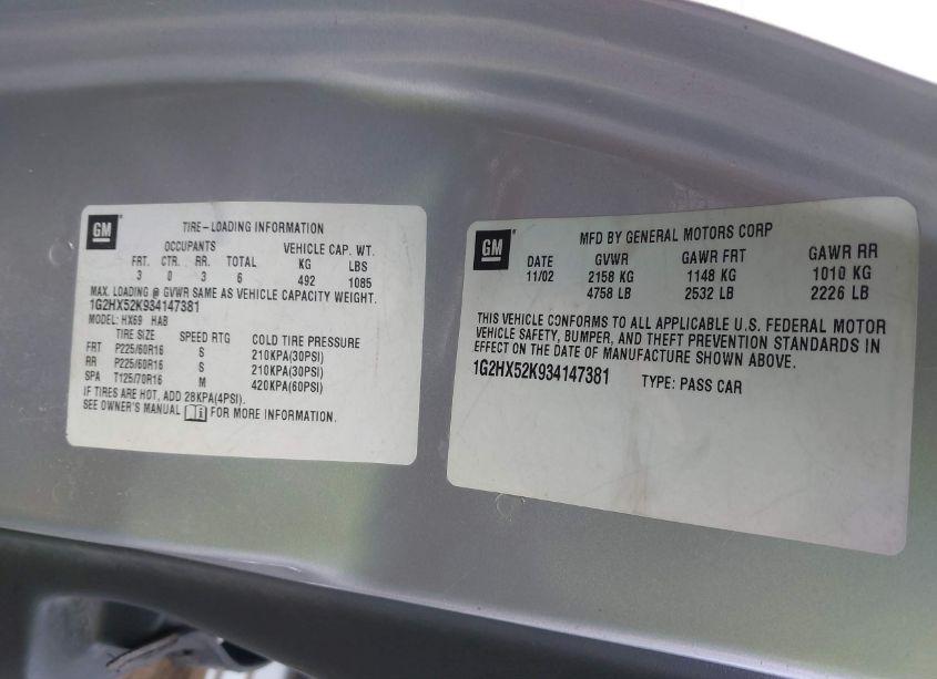 Photo 9 of 2003 Pontiac Bonneville SE (VIN 1G2HX52K934147381)