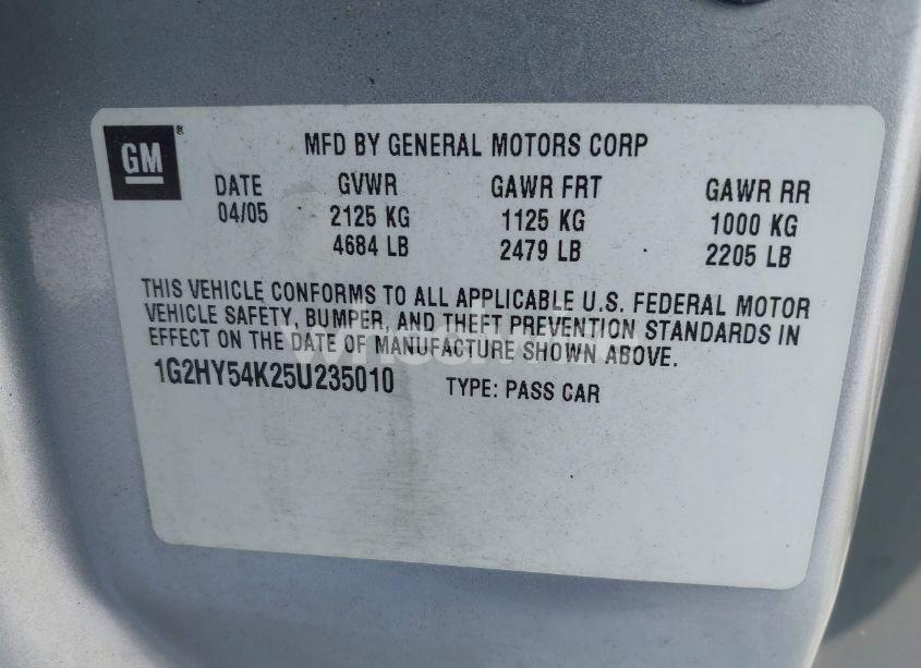 Photo 9 of 2005 Pontiac Bonneville SLE (VIN 1G2HY54K25U235010)