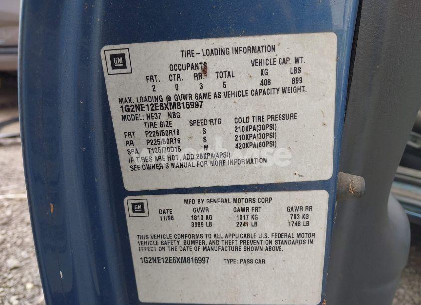 Photo 9 of 1999 Pontiac Grand AM SE2 (VIN 1G2NE12E6XM816997)